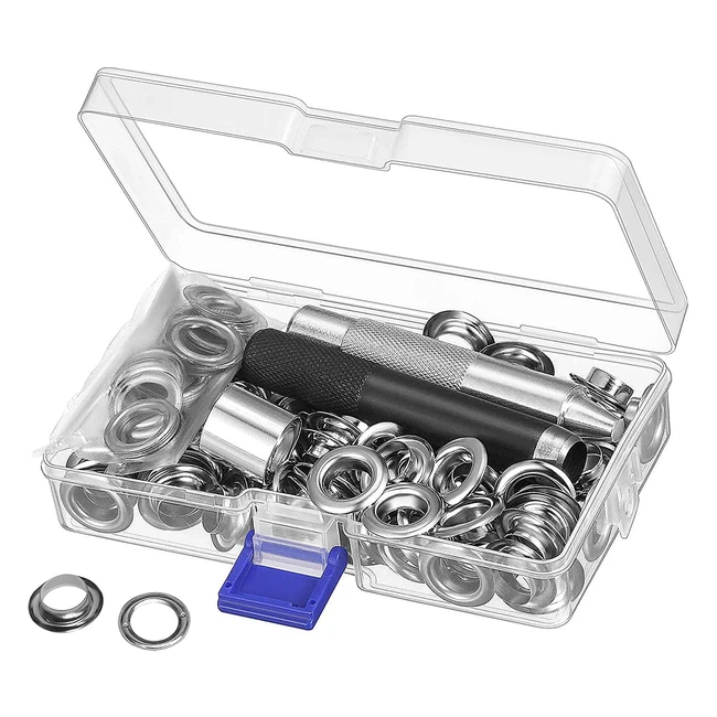 Kit d'oeillets métalliques 10mm pour toile, bâche et tente - 100 ensembles de grommets argentés
