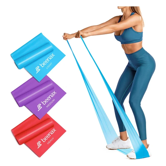 Beenax Resistance Bands - Build Muscle, Flexibility & Strength for Pilates, Yoga, Rehab & More - Set of 3 Bands for Men & Women