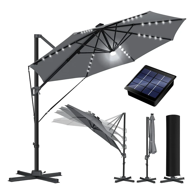 Kesser XL LED Solar Sonnenschirm Ø 330cm mit Wind- & UV-Schutz, 7-fach verstellbar, 360° drehbar, inkl. Abdeckung