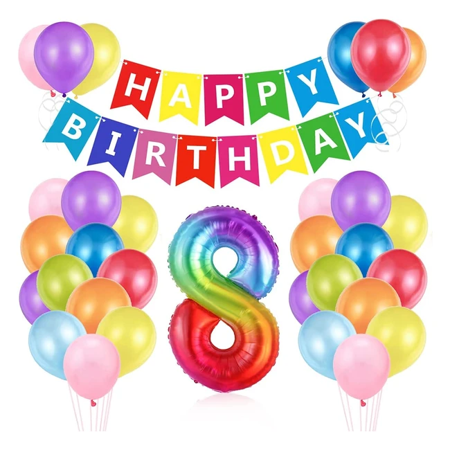 Palloncini Compleanno 8 Anni Colorati - Decorazioni Numero 8 Happy Birthday
