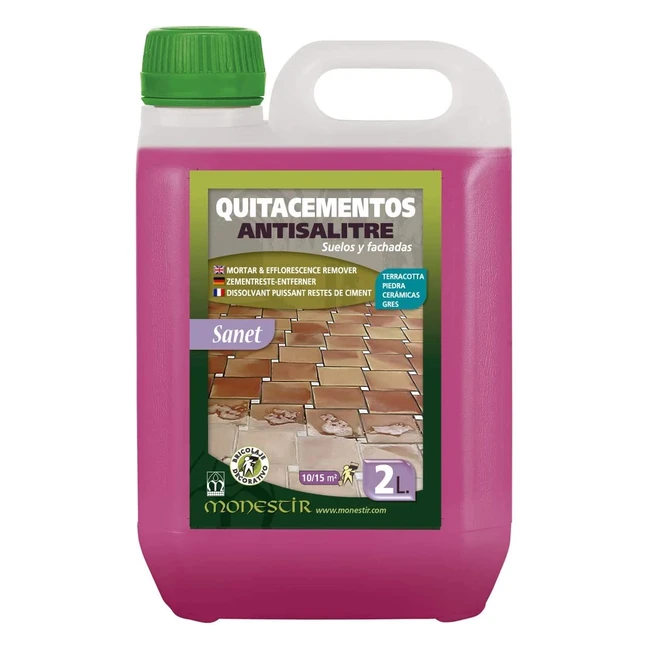 Limpiador de obra Sanet Quitacementos Antisalitre 2L - Elimina residuos de mortero y cemento en todo tipo de pavimentos