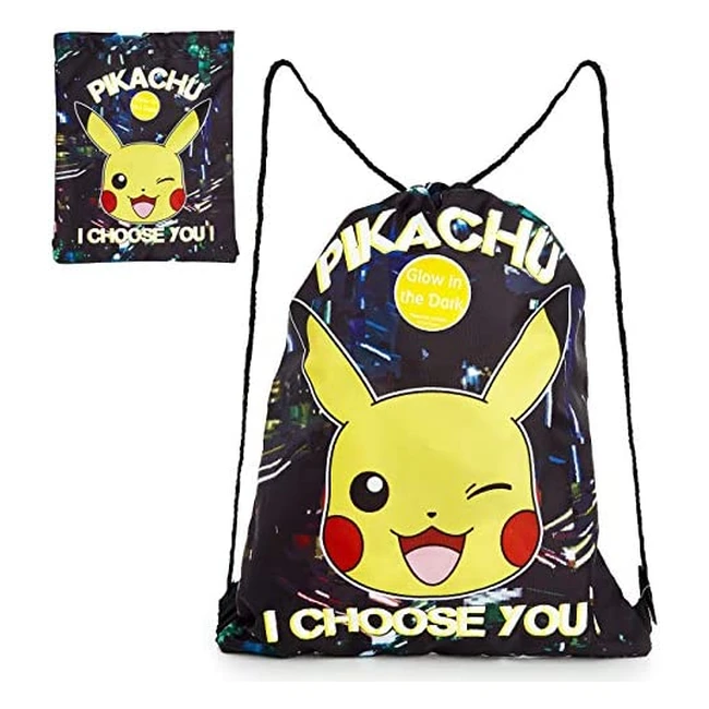 Pokemon Drawstring Bag - Pikachu Gym Sack with Glow-in-the-Dark Print - Lightweight Sport Bag for Kids and Adults - FF Exclusive Limited Edition