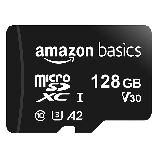 Amazon Basics 128GB MicroSDXC Speicherkarte mit SD-Adapter A2 U3 100MB/s Lesegeschwindigkeit - Perfekt für hochauflösende Fotos und Full HD/4K Videos