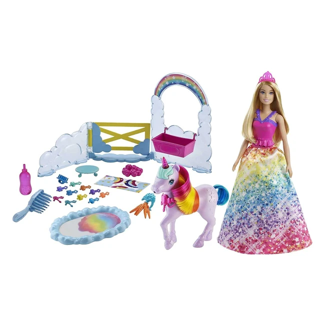 Barbie Dreamtopia Unicorn Pet Playset with Princess Doll & Color Change Potty - 18 Accessories - Gift for Ages 3-7 - GTG01