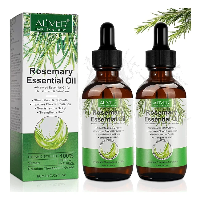 Olio Essenziale di Rosmarino per Capelli Crescita 2 Pezzi - Nutre e Stimola la Ricrescita dei Capelli