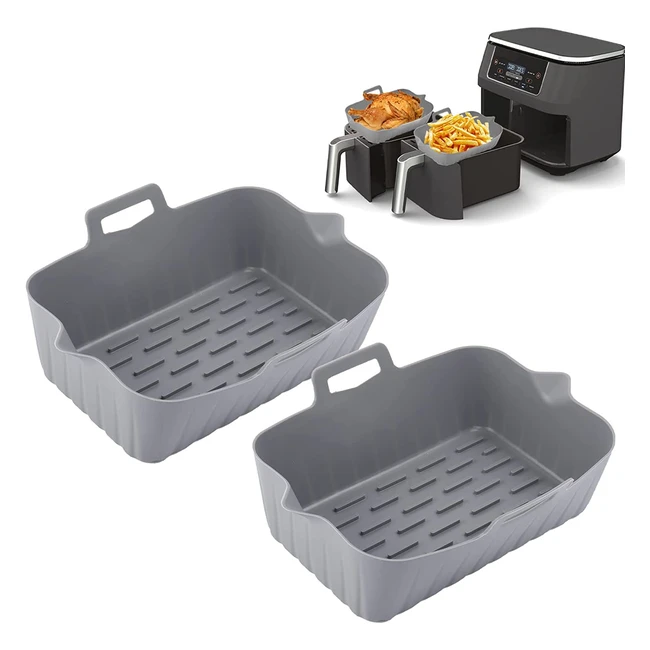 Silicone Air Fryer Liners for Ninja Dual Air Fryer AF300UK AF400UK - Reusable Liner for Ninja Air Fryer Accessories - 2x Gray
