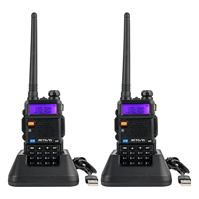 Walkie Talkie Retevis RT5R Profesional Banda Dual Largo Alcance 128 Canales USB Cargador Portátil para Caza - 2 Piezas