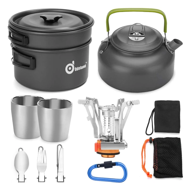 Kit de casseroles camping Odoland 10pcs en aluminium avec cafetire thire 