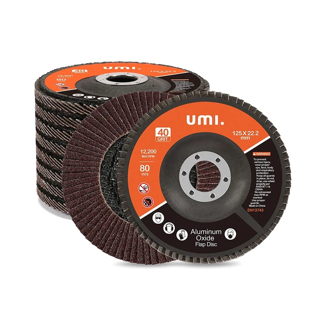 Disco abrasivo Umi de 125 mm para acero inoxidable, metal y madera - Pack de 10 discos de láminas grano 40