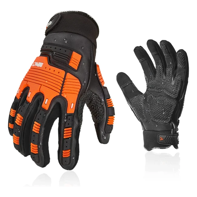 VGO Safety Leather Work Gloves - Heavy Duty, Water Resistant, XL Size