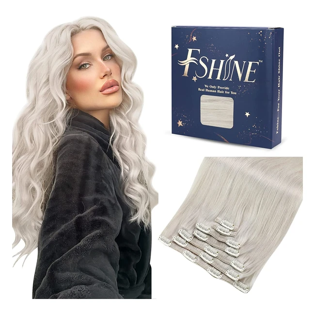 Extension Cheveux Fshine Clip Naturel 35cm 120g 7pcs Blond Blanc Cendré Dcolor Tout Droit