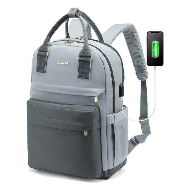 Lovevook Schulrucksack für Mädchen, wasserdichter Rucksack für Teenager mit Laptopfach 15,6 Zoll, USB-Ladeanschluss, Anti-Diebstahl-Rucksack für Schule, Uni, Reisen, Arbeit - Grau/Blau