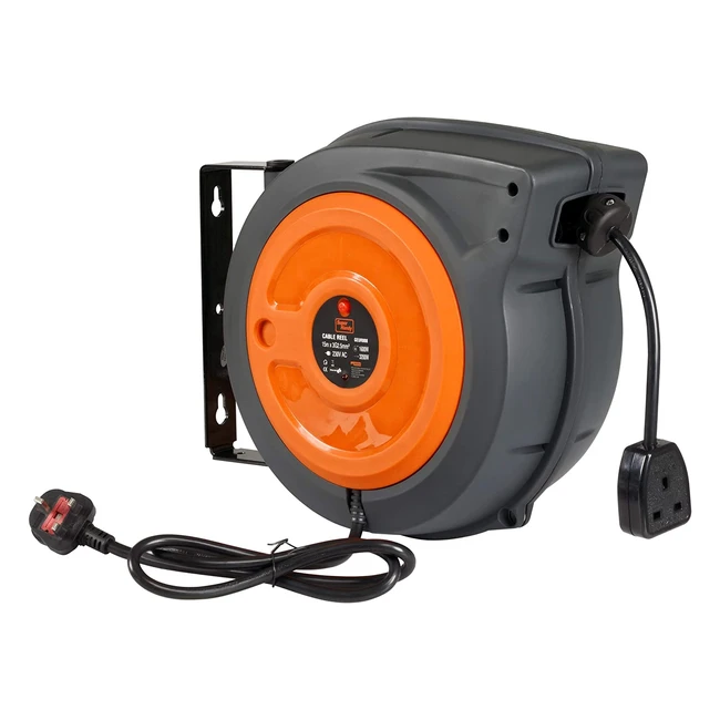 Superhandy Cord Reel Retractable Extension - 15m/50ft, 3200W Max, Heavy Duty Commercial Grade Cable