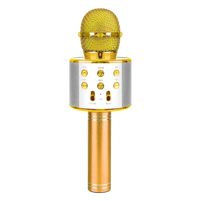 Gold Singing Microphone for Kids - High Quality Bluetooth Microphone with Noise Reduction and Hifi Audio System - Perfect Gift for Girls and Boys Aged 4-15