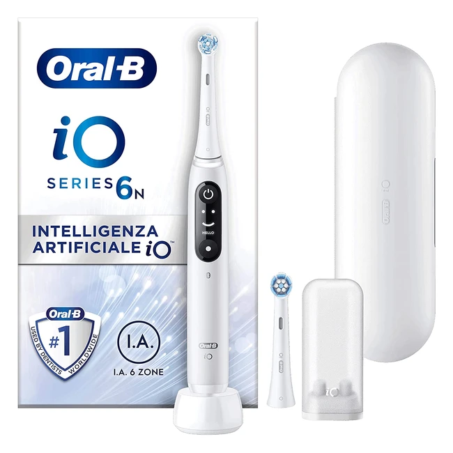 OralB Spazzolino Elettrico Ricaricabile IO 6N - Sensore di Pressione - Display Interattivo - 2 Testine - Custodia da Viaggio - Bianco