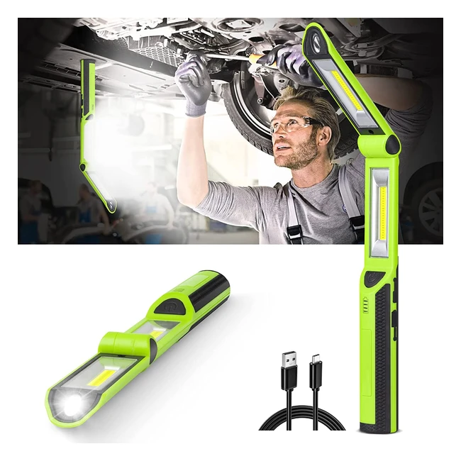 Ropelux Rechargeable LED Work Light - 1500 Lumens, 180° Rotate, 3 Modes, Magnetic Base & Hook - Portable Mechanic Light for Car Repair, Outdoor & Emergency