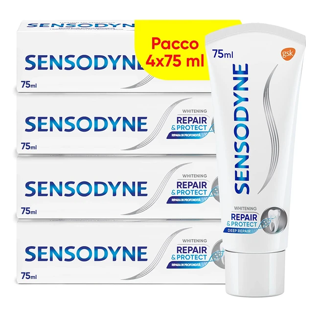 Sensodyne Repair & Protect Whitening - Dentifricio per denti sensibili - Pacco da 4x75 ml