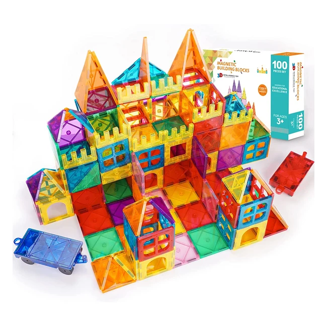 Yikumo Kids Magnetic Tiles - 100pcs 3D Building Blocks Set for STEM Education and Brain Development