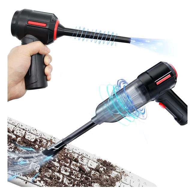 3in1 Electric Air Duster Vacuum Cleaner - Perobuno Portable Handheld Cordless Car Hoover Kit for PC Laptop Electronics - Rechargeable Mini Keyboard Cleaner with Updated Blowing Power