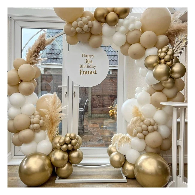 Arche Ballons Beige Kit Guirlande - Décorations Anniversaire avec Ballons Blancs Sable Naturel et Or Chromé pour Révéler le Genre - Mariage, Baby Shower, Fiançailles