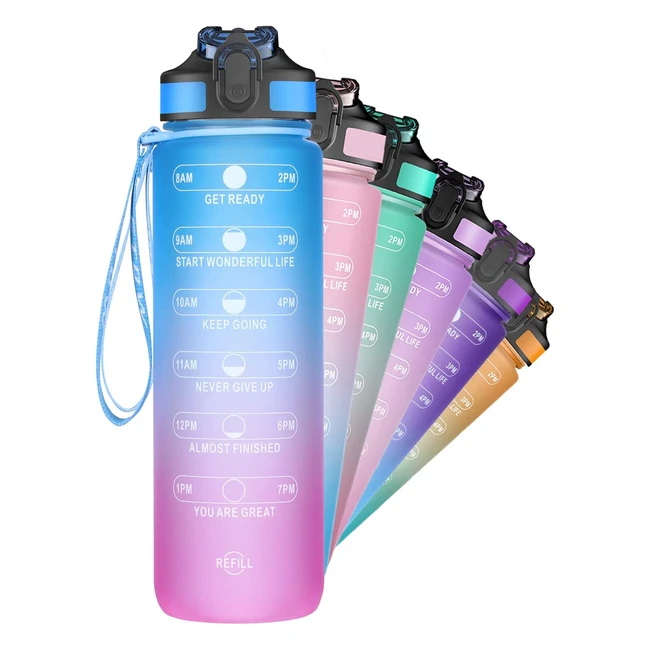 Bottiglia d'acqua 1L con cannuccia e coperchio ribaltabile, senza BPA, per ciclismo, corsa, palestra, yoga - ETDW