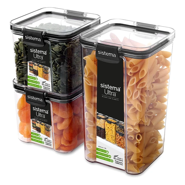 Sistema Ultra Tritan Airtight Pantry Kitchen Storage Containers - Stackable, BPA-Free, 13L & 2x 700ml, Terracycle Recyclable