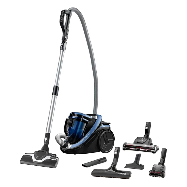 Aspiradora Rowenta Silence Force Cyclonic Animal Care RO7690 sin bolsa con cabezal Power Air, ergonómica y depósito de suciedad de 25L - Azul