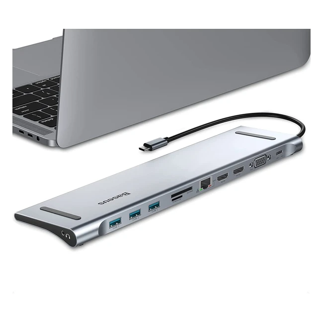 Docking Station USB C 11 in 1 Baseus - Hub con 2 Porte 4K HDMI, VGA, Ethernet, 3 USB 3.0, Lettore di Schede SD/TF, Audio da 3.5mm e Ricarica 60W PD per MacBook Pro/Air e Windows