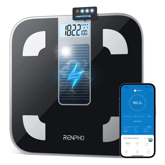 Balance Renpho pour le poids corporel avec indicateur de graisse corporelle et analyseur de composition corporelle sans pile - Bluetooth