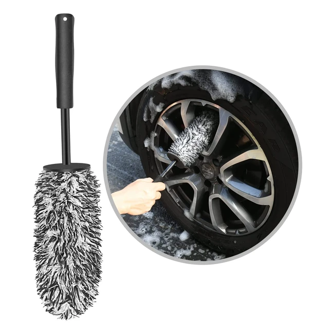 Soft URAQT Car Wheel Brush for Efficient Wheel Cleaning - No Metal, Suitable for Cars, Motorcycles, Bicycles - Black