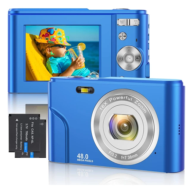 Cámara Digital FHD Mini 1080p con Enfoque Automático y Zoom 16x - Regalo para Niños, Estudiantes y Principiantes