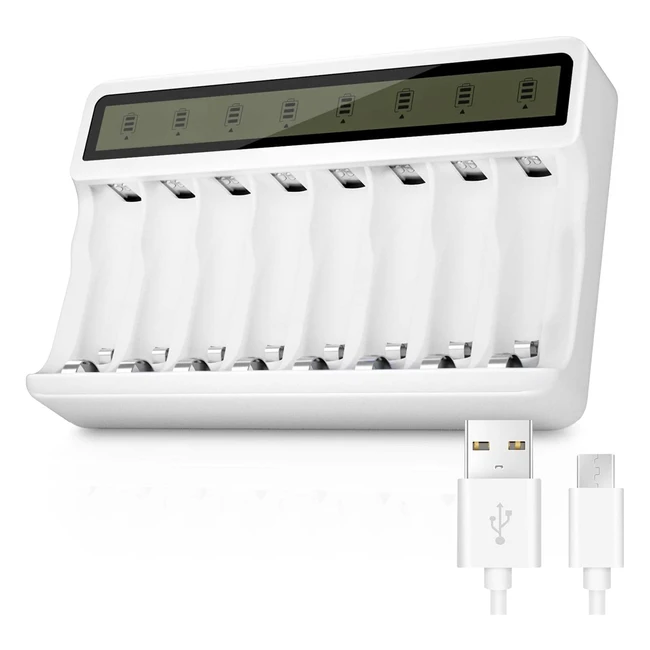 Powerowl LCD 8-Slot AA AAA Battery Charger - Quick Charging, Intelligent Detection, Rechargeable Batteries