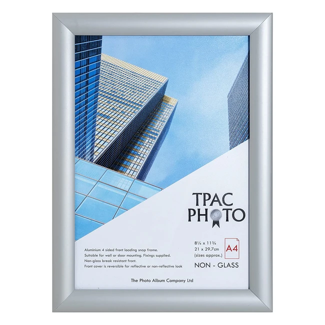 Hampton Frames Snap Frame Silver A4 - Convenient Front Loading, Non-Glass, Break Resistant