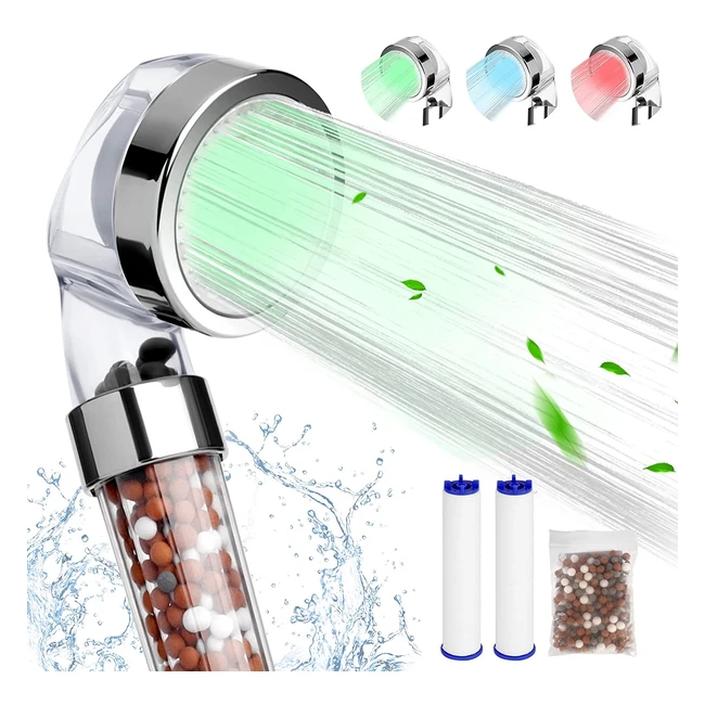 Soffione doccia LED anticalcare alta pressione con filtro, 3 colori, adatto per adulti e bambini