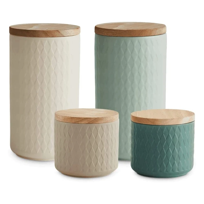 Springlane Keramik Vorratsdosen-Set 4tlg mit Holzdeckel in Mint - Frischhaltedo