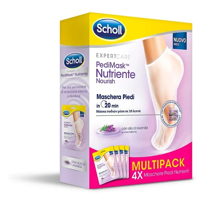 Scholl Pedimask Nutriente con Olio di Lavanda - Maschera Piedi Idratante e Rigenerante - 4 Paia di Calzini Idratanti