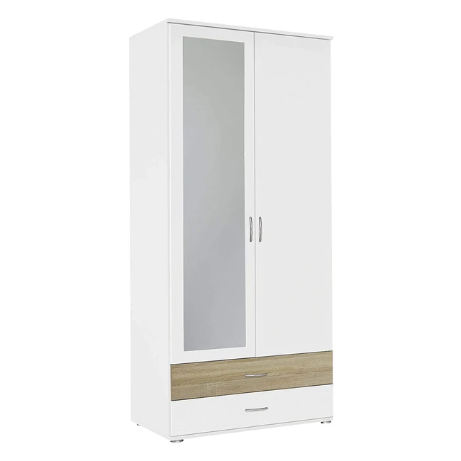 Rauch Möbel Noosa Schrank - Weiß/Eiche Sonoma, 2-türig mit Spiegel und 2 Schubladen inkl. Zubehörpaket Basic 1