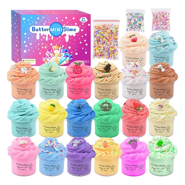 Fluffy Slime Kit with 20 Mini Butter Slimes - Unicorn, Latte, Ice Cream, and More - Super Set for Kids