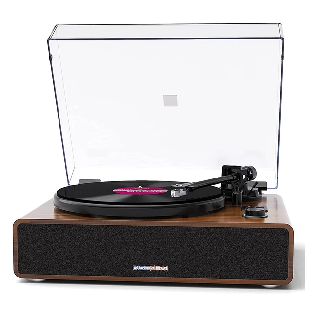 Digitnow Portable Vinyl Record Player with Bluetooth, Built-in Speakers, Phono Preamp, and MP3 Function - Belt Drive 2-Speed Turntable