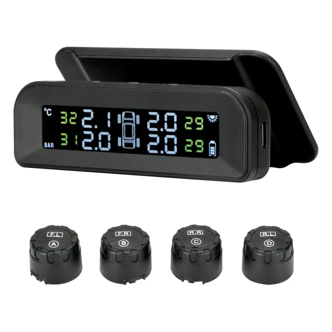 Solar Wireless TPMS with Real-time Monitoring and 4 External Sensors for Car SUV