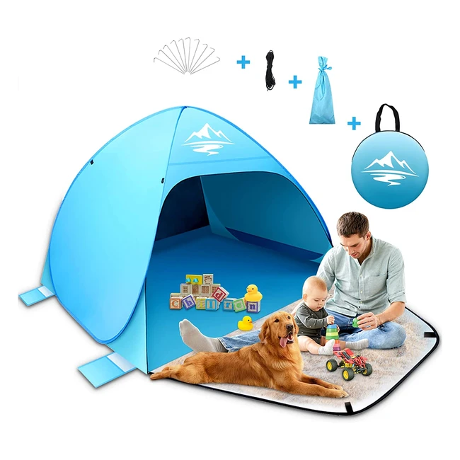 Pop-Up Beach Tent - Automatic Portable Sun Shelter for 2-3 People, UPF 50+ UV Sun Protection, Waterproof & Air-Ventilating, Family Beach Shade with Carry Bag