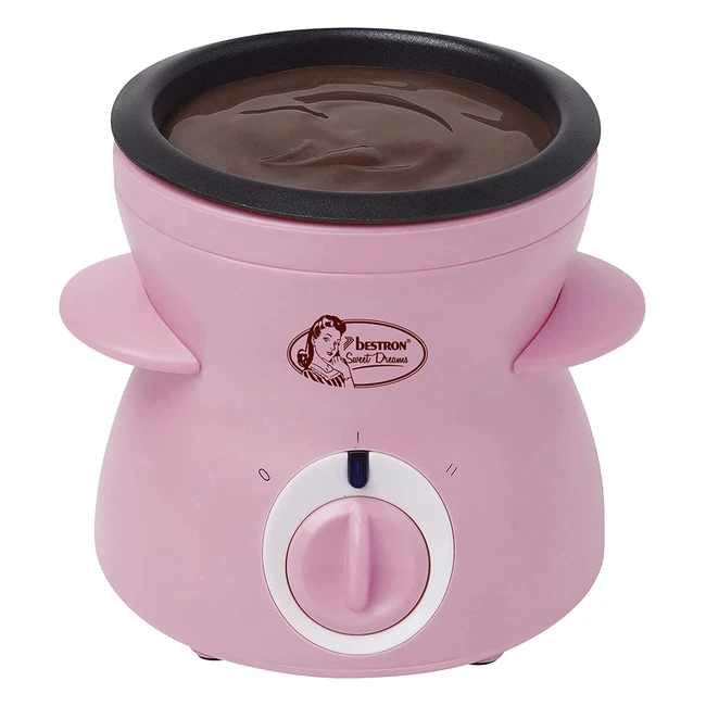 Appareil à fondue au chocolat Bestron pour 2 personnes avec 10 brochettes et 10 fourchettes - Rose