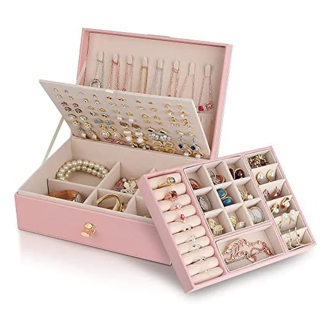 Large PU Leather Jewelry Box Organizer for Women - Elegant Design Multi-Layer S