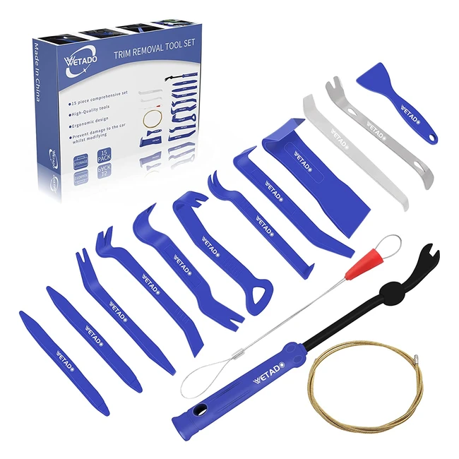 Wetado 15pcs Auto Trim Removal Tool Kit - Fastener Rivet Remover Plastic Pry Tool Set