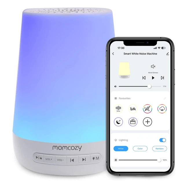 Momcozy White Noise Machine for Baby & Adults - 34 Soothing Sounds, 7 Color Night Light, Timer, USB Rechargeable