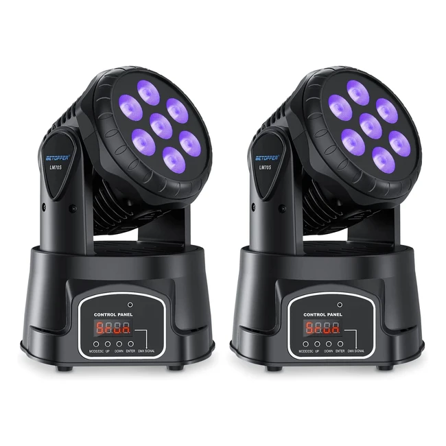 Betopper Mini Moving Head Stage Lights - 2 Pack, 7x8W LED RGBW DMX512 Sound Activated