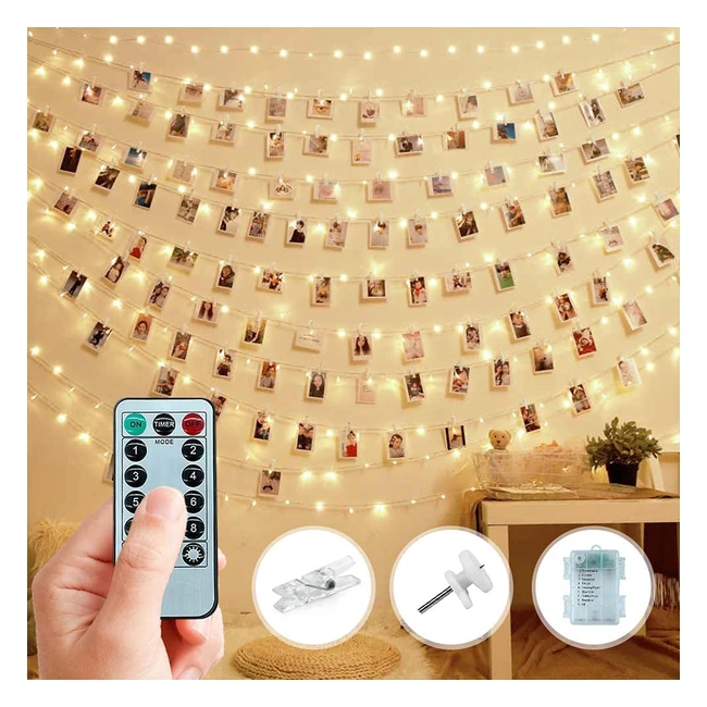 Trongle LED Photo Clip String Lights - 10m100 Bulbs with Remote for Bedroom Party Wedding Christmas