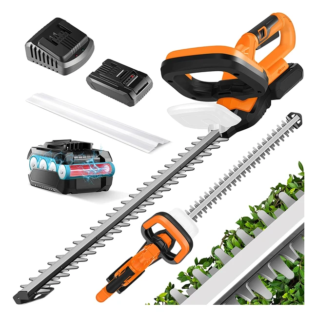 Masko Profi-Akku-Heckenschere 57 cm, 21V, 20 Ah, kabellos, 27 mm Zahnabstand, Dual-Schnittklingen, verstellbarer Griff, Orange