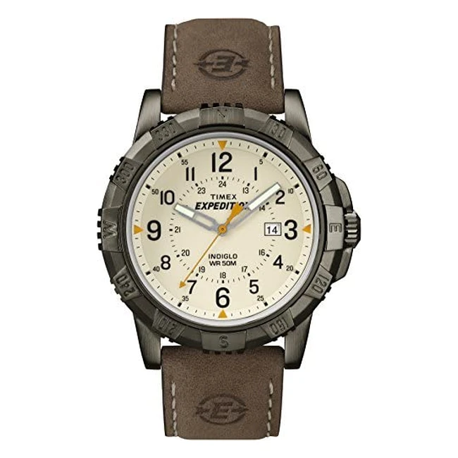 Timex Expedition Rugged Men's Watch - 45mm, Brown Leather Strap, Indiglo Dial
