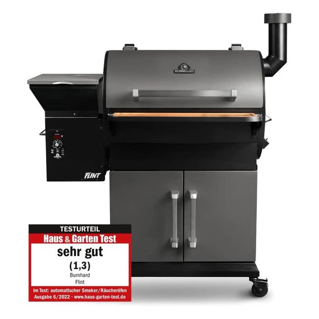 Burnhard Pelletsmoker Flint Rucherofen 60C-230C Pelletgrill inkl. Edelstahlroste, Holzschneidebrett, 2 Temperaturfhler und Abdeckhaube